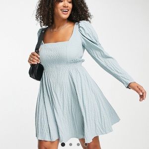 ASOS DESIGN CURVE shirred babydoll dress in texture in dusty blue